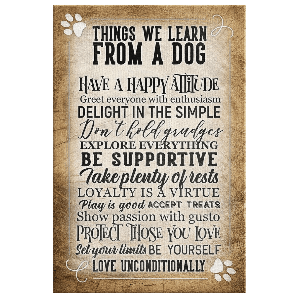Things We Learn From A Dog Inspirational Premium Canvas