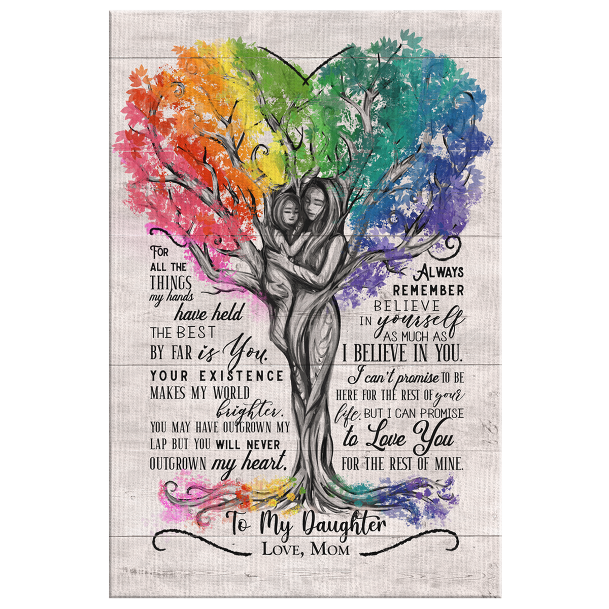 To My Daughter, Love Mom Beautiful Tree Artwork Premium Canvas