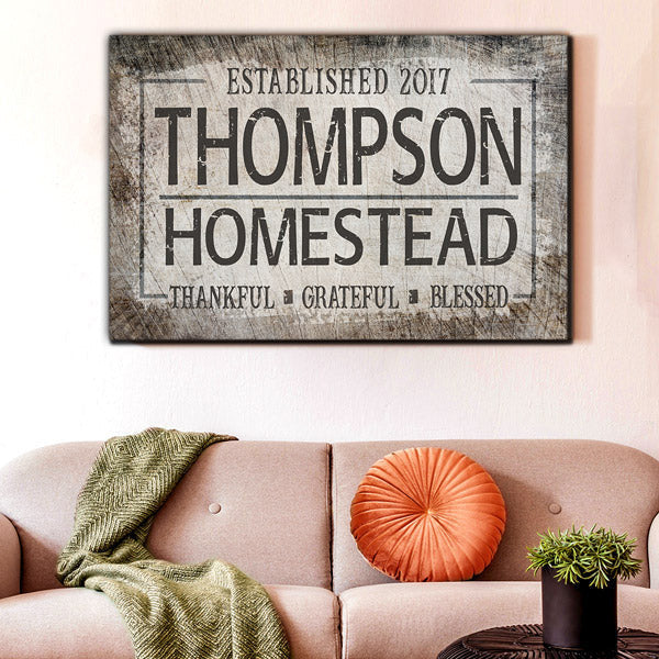 Personalized Homestead: Thankful, Grateful, Blessed Premium Canvas Wall Art