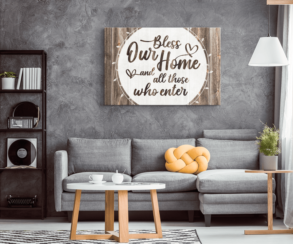Bless Our Home And All Who Enter Premium Canvas