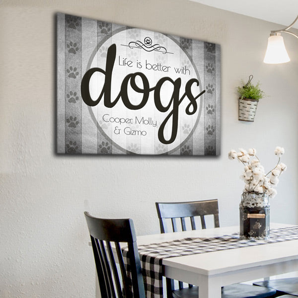 Personalized Life is Better With Dogs Premium Canvas