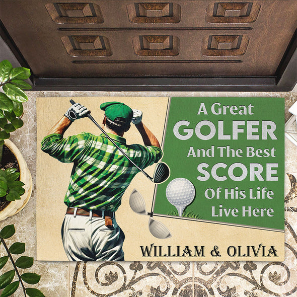 A Great Golfer The Best Score Doormat - Custom Decorative Mat For Dad, Grandpa