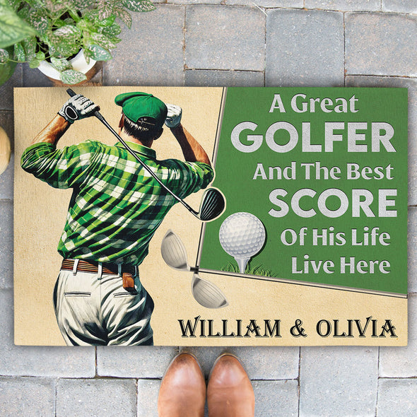 A Great Golfer The Best Score Doormat - Custom Decorative Mat For Dad, Grandpa