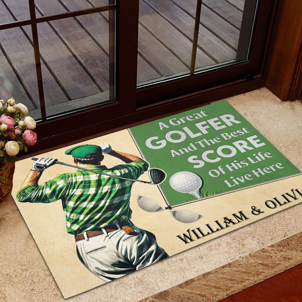 A Great Golfer The Best Score Doormat - Custom Decorative Mat For Dad, Grandpa