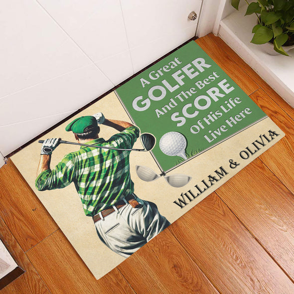 A Great Golfer The Best Score Doormat - Custom Decorative Mat For Dad, Grandpa