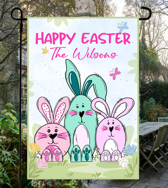 Personalized Happy Easter Day Bunnies Family Garden Flag - Gift For Easter Day