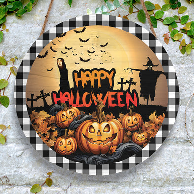 Happy Halloween Pumpkin Round Wood Sign - Home Decor, Welcome Home