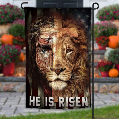 Lion And Jesus He Is Risen Christian's Garden Flag
