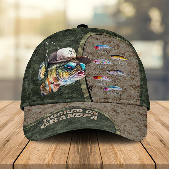 Hooked On Grandpa Personalized Classic Cap - Gift For Father's Day