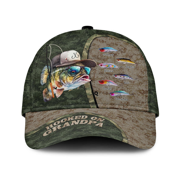 Hooked On Grandpa Personalized Classic Cap - Gift For Father's Day