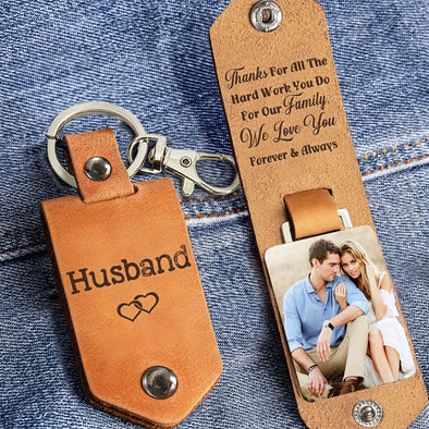 Personalized Thank You For All The Hard Work You Do Leather Photo Keychain - Valentine's Day Gift For Husband
