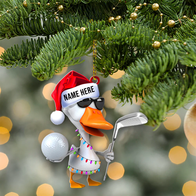 Custom Name Duck Golfer Acrylic Ornament - Christmas Gift, Christmas Tree Decor, Hanging Car, Keychain