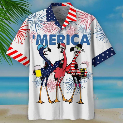 Cheering American Flamingo Hawaiian Aloha Shirts