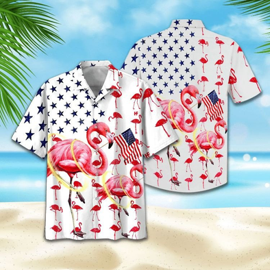 American Flag Flamingo Hawaiian Aloha Shirts