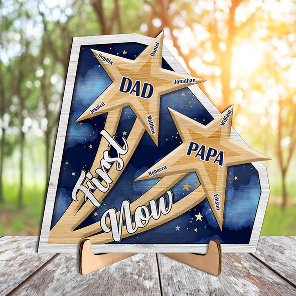 Personalized First Dad Now Grandpa Star Wooden Plaque With Stand - Gift For Father