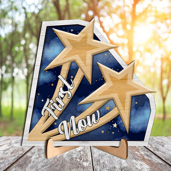 Personalized First Dad Now Grandpa Star Wooden Plaque With Stand - Gift For Father