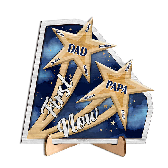 Personalized First Dad Now Grandpa Star Wooden Plaque With Stand - Gift For Father