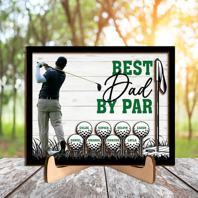 Personalized Best Dad By Far Golf Dad Wooden Plaque With Stand - Gift For Father