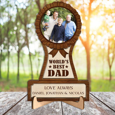 Personalized World Best Dad Champion Wooden Plaque With Stand - Gift For Father
