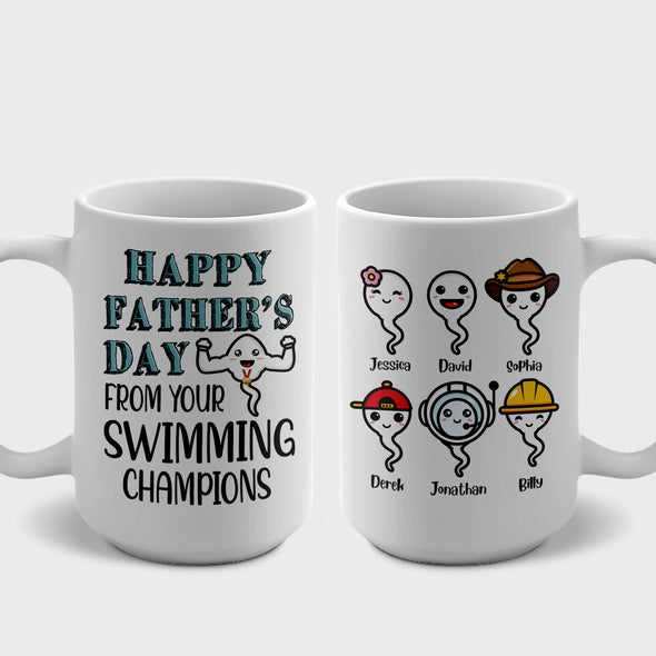 Personalized Swimming Champions Ceramic Mug 15oz - Gift For Father