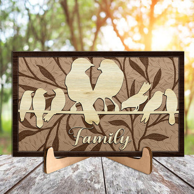 Personalized Bird Family Wooden Plaque With Stand - Gift For Family