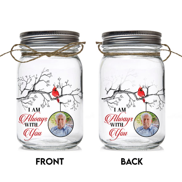 Personalized I Am Always With You Cardinals Memorial 16oz Mason Jar Light - Sympathy Gifts