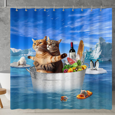 Couple Cat Relaxing Time Shower Curtain Set