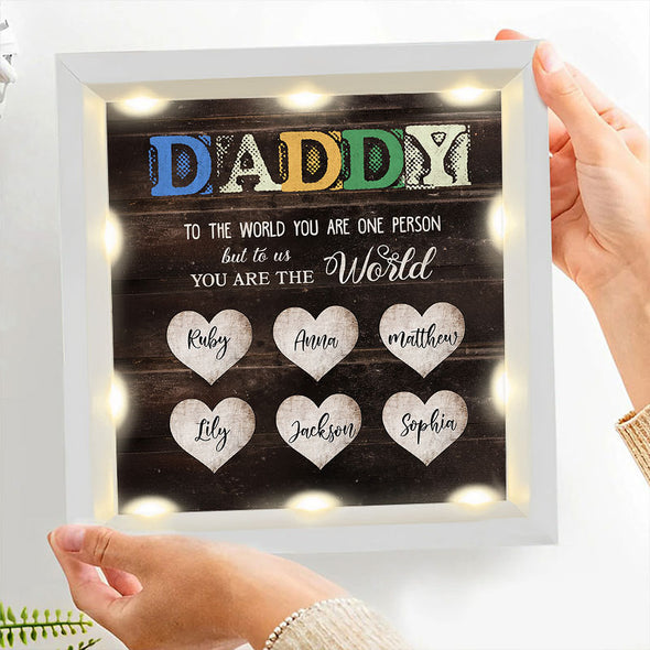 Daddy To The World Personalized Night Light Shadow Box - Gift For Dad