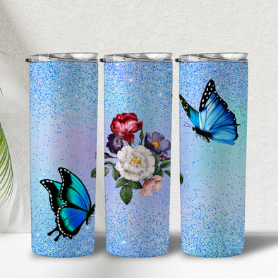 Floral Butterfly Amazing Tumbler Cup 20oz Skinny Tumbler Cup, Gift For Butterfly Lovers