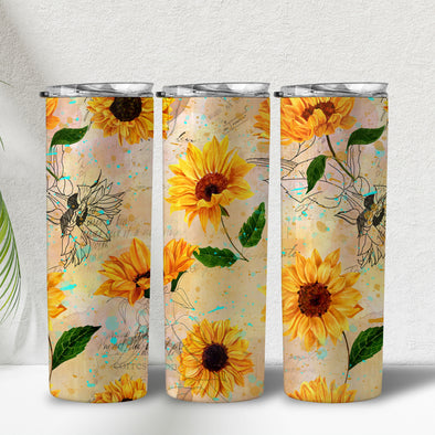 Sunflower Vintage Skinny Tumbler Cup - Gift For Flower Lovers