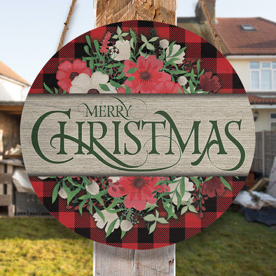 Merry Christmas Round Wood Sign - Home Decor