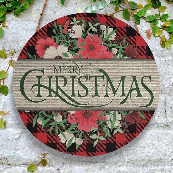 Merry Christmas Round Wood Sign - Home Decor