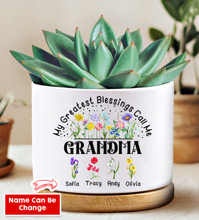 Personalized My Greatest Blessing Call Me Grandma Decorative Plant Pot