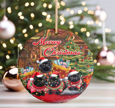 Black Cat Meowy Family Christmas Tree Ceramic Ornament - Gifts for Pet Lovers