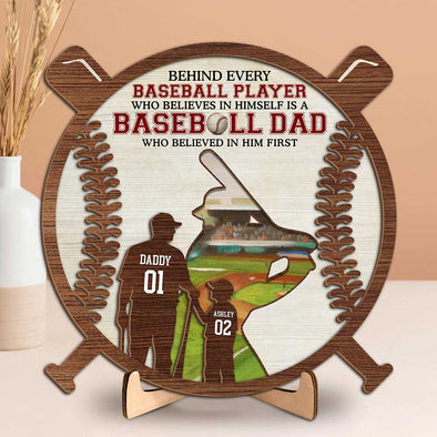 Personalized Proud Baseball Dad And Son Wooden Plaque - Gift For Father's Day