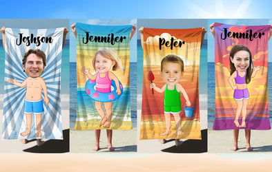 Personalized Photo Family Chibi Summer Beach Towel