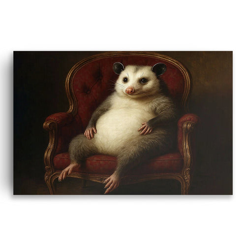 Opossum Lounging On A Chair Canvas – Funny Animal Wall Art