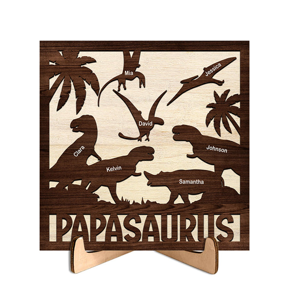 Personalized Papasaurus Daddysaurus Wooden Plaque With Stand - Gift For Father