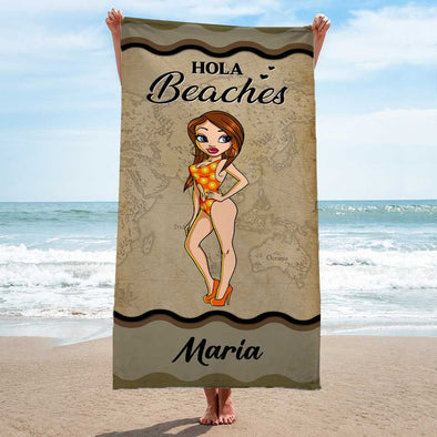 Personalized Hola Beaches Girl Beach Towel