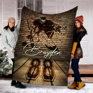Personalized Custom Hockey Goalie - Brick Wall Fleece Blanket