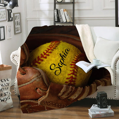 Personalized Gift for Son Softball Lover Glove 3 Perfect Personalized Fleece Blanket