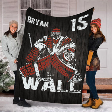 Personalized Hockey Goalie Fleece Blanket, Ice Hockey Player Sherpa Custom Name Number Soft Cozy Plush Throw