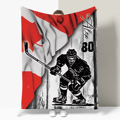 Personalized Hockey Flag Fleece Blanket