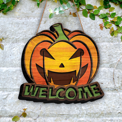 Welcome Pumpkin Wood Sign - Halloween Door Sign, Welcome Home