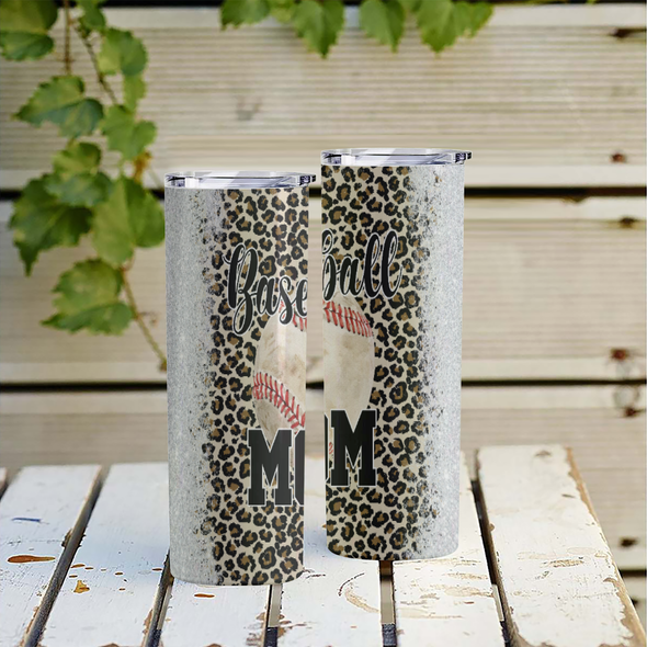 Baseball Mom Stain Steel Tumbler, Leopard Tumbler Cup, Gift for Mom, Baseball Mom Gift